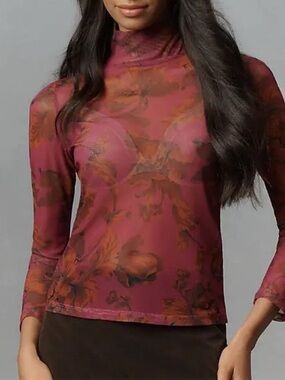 NWOT Anthropologie Sheer Mesh Layering Top in Rasperry